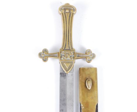 An M1856 Drummer's sword, having a 48cm double edged blade with brass hilt and grip with VR cypher, stamped to the pommel V L