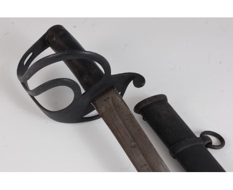 An 1853 pattern Cavalry Trooper's sword, the 89cm single edged curved fullered blade stamped to the forte with a crown L8 bel