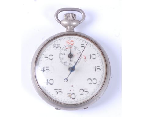 A military issue nickel cased open face pocket watch, having an enamel dial with Arabic numerals and subsidiary seconds dial,