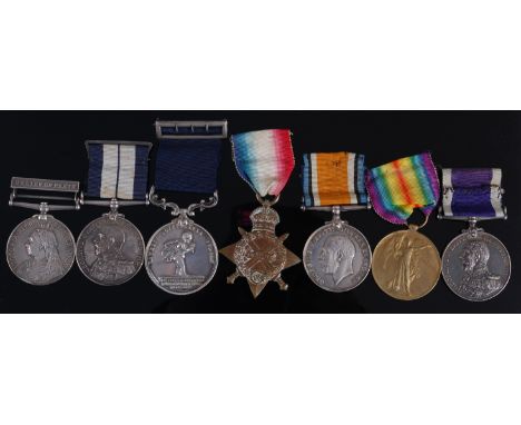 A Victoria/George V Naval medal group of seven to include China War Medal (1900) with Relief of Pekin clasp, naming A.H. CRAV
