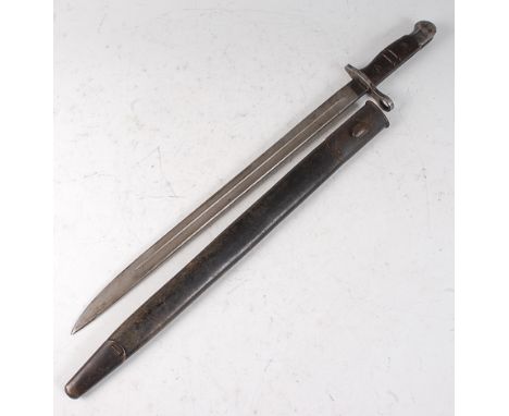 A 1913 pattern Remington bayonet, the 43cm single edged fullered blade stamped to the ricasso 1913 6 17 Remington with variou