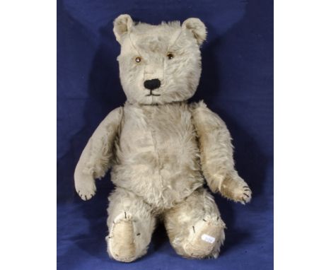 Pre war 1930's Chiltern blond mohair much loved teddy bear, hand painted eyes, rexine paws and pads