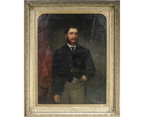 A large gilt framed oil on canvas portrait of a gentleman, size 101cm x 72.5cm