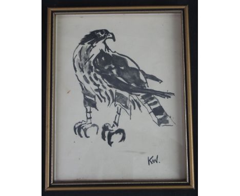 SIR JOHN 'KYFFIN' WILLIAMS, R.A., K.B.E. (Welsh 1918-2006), sketch of a buzzard looking back over his left shoulder, signed w