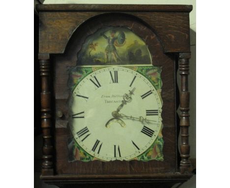 EARLY 19TH CENTURY WELSH OAK 30 HOUR LONG CASE CLOCK by Evan Williams of Trecastle, the case having flat hood over arched ape