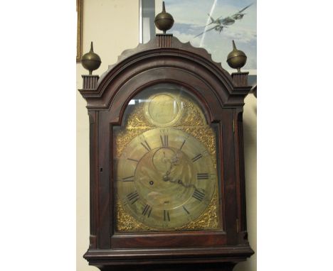 LATE 18TH CENTURY MAHOGANY EIGHT DAY LONG CASE CLOCK by Budgen of Croydon, the case having arched hood with brass ball and sp