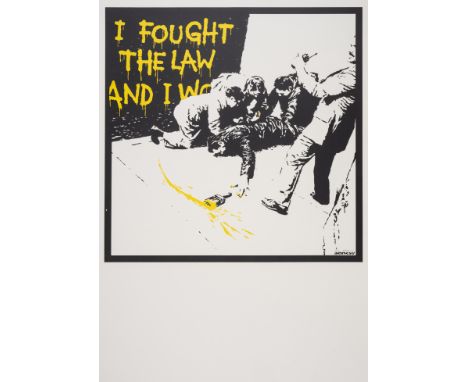 Banksy (b.1974) I Fought the Law (Yellow) (Signed AP)Screenprint in black and yellow, 2004, a rare variant printed on an untr