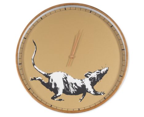 Banksy (b.1974) Rat Clock (Gold) (Signed)Hand-smudged screenprint in gold and black on wall clock, 2021, signed in white pen 