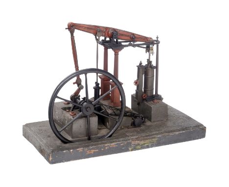 Modell einer Balancierdampfmaschine,  um 1880Niederdruck-Balancierdampfmaschine, James-Watt-Typ, 2 gußeiserne Mittelsäulen, o