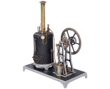 Bockdampfmaschine von Radiguet &amp; Massiot, um 1914Paris, Modell 5015, Gußeisen, Stahl und Messing, Kessel Ø 16 cm, Schwung