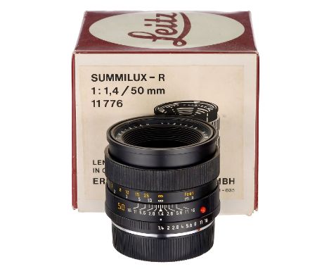 Summilux-R 1,4/50 mm, um 1982Leitz, Wetzlar. Nr. 3231415, Glas sauber unter Punktlicht, 3-cam, Version mit ausziehbarer Gegen