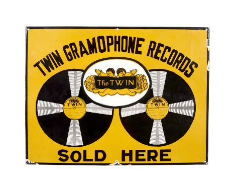 Emaille-Werbeschild "Twin Gramophone Records", um 1925Großbritannien, sehr schöner Glanz, leichte Schäden am Rand, Maße 61 x 