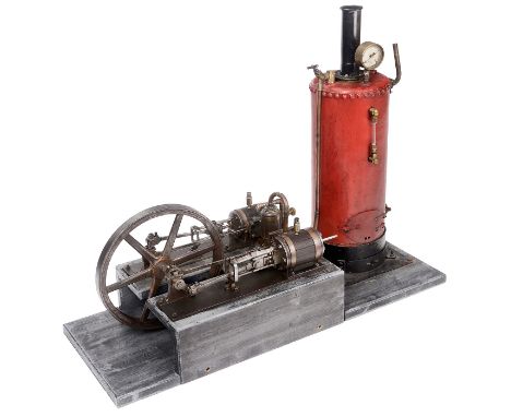 Zweizylinder-Verbunddampfmaschine, um 1920Mit Hoch- und Niederdruckzylinder, Ø 7 und 8,5 cm, jeweils mit Mahagoni ummantelt, 