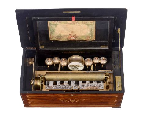 Walzenspieldose "Tambours et Timbres", um 1880Vermutlich Junod, spielt 10 volkstümliche Lieder und leichte Opernmelodien von 