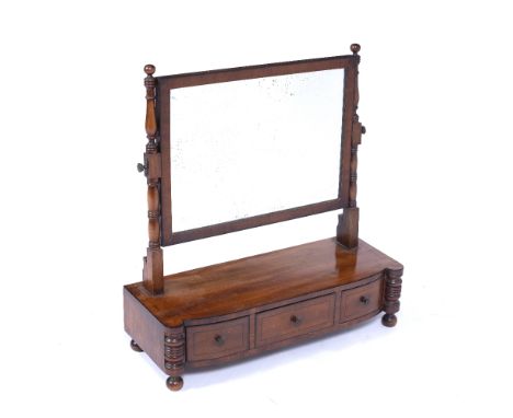 Mahogany and inlaid bow front dressing table mirror 19th Century, fitted three drawers, 60cm wide, 64cm high Condition: some 