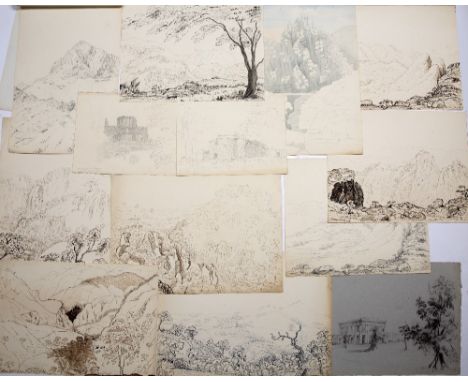 Large quantity of Grand Tour pen and ink and pencil sketches and some architectural drawings mostly titled and dated to 1840s
