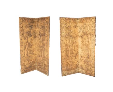 Pair of tapestry type folding screens Belgian, in the 17th Century Aubusson style, 195cm high x 126cm wide Condition: both fa