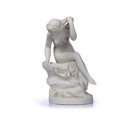Copeland  'Untitled girl seated on a boulder' parian ware figure group, impressed mark to the reverse, 34.5cm high  Condition