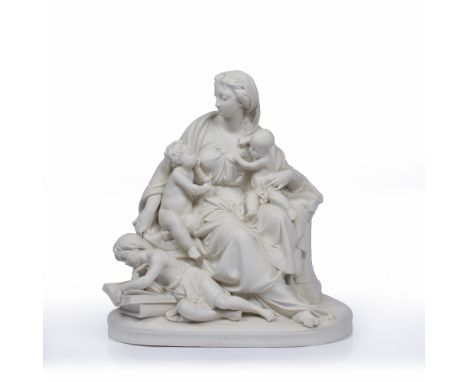 After Albert-Ernest Carrier-Belleuse (1824-1887) for Wedgwood 'Charity' parian ware figure group, marks to the base, 37cm hig