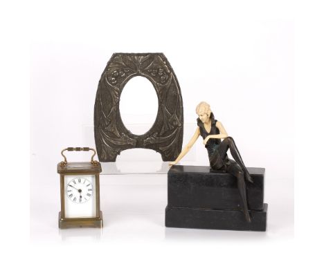 Collection of items  consisting of an early 20th Century brass cased carriage clock, 14cm high approx overall, French Art Dec