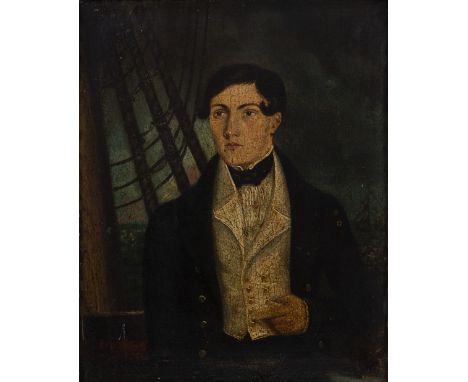 19th Century English School A naval officer, oil on board, 25cm x 20cm Condition: light marks to the surface. Frame has some 