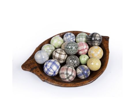Large treen wooden bowl  containing a collection of contemporary ceramic ornaments, the bowl measures 55cm across  Condition: