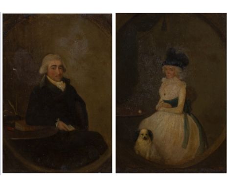 19th Century English School  'Dr and Mrs Redfearn of Thirsk' oils on panel, the gentleman's portrait with indistinct half cov
