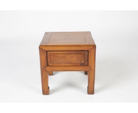 Elm square small table Chinese, with fitted drawer, 33cm across, 33cm high Condition: some ring marks and scratches to the to