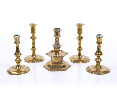 Hexagonal brass candlestick probably Scandinavian, dated 1656, with drip tray and three line inscription Jacob Helse - Doroth