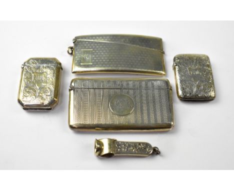 An Edward VII hallmarked silver vesta case with engine turned vesta case, maker's mark rubbed, Birmingham 1902, length 8.5cm 