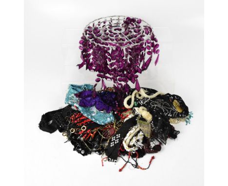 A quantity of vintage and later costume jewellery, mainly beaded necklaces and various vintage dress trims to include beaded 