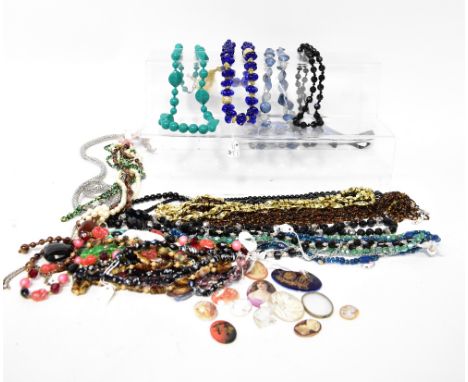 A large quantity of vintage and contemporary costume jewellery, to include various coloured bead necklaces, glass beads, crys