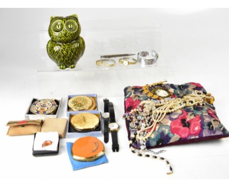 Various modern, vintage and antique collectibles to include a pottery owl money box, a Chad Valley tinplate money box in the 