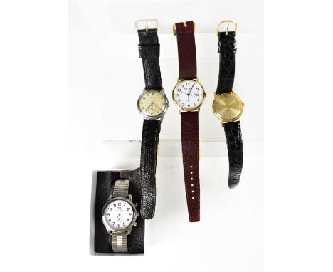 Three vintage gentlemen's wristwatches to include a Helvetia example with stainless steel head, the circular silvered dial se