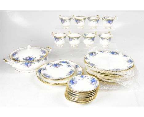 ROYAL ALBERT; 'Moonlight Rose' pattern dinner and tea service comprising twelve side plates, eight small bowls, sugar bowl, c
