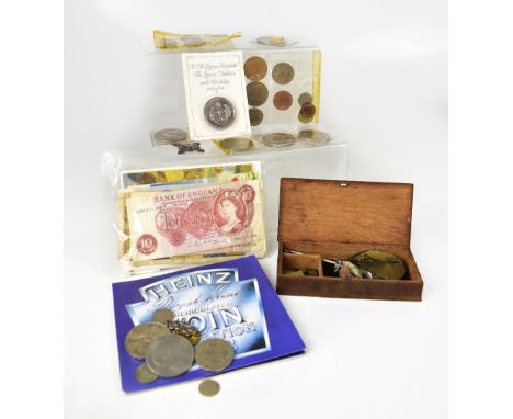 Various mixed collectibles to include commemorative coins, a wooden cased set of pocket scales, a pair of Art Deco hallmarked