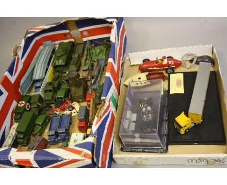 A QUANTITY OF UNBOXED AND ASSORTED PLAYWORN DIECAST VEHICLES, to include part boxed Dinky Bedford Pullmore Car Transporter, N
