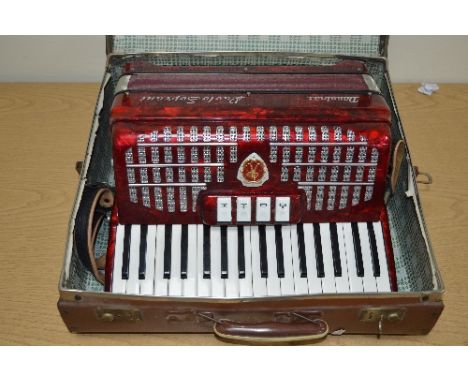 A PAOLO SOPRANI DONNONA 1 PIANO ACCORDION, with 80 Bass Buttons and a 2 ½ Octave Keyboard, finished in Pearloid Red in a Semi