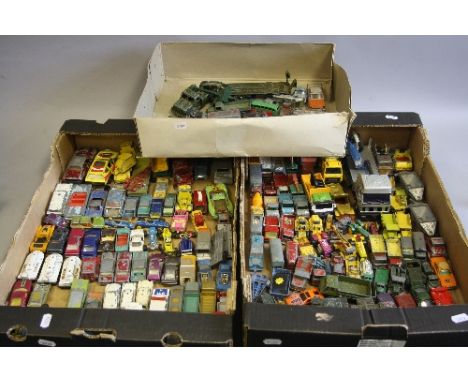 A QUANTITY OF UNBOXED AND ASSORTED PLAYWORN DIECAST VEHICLES, to include Dinky, Corgi, Spot-On, Matchbox, Crescent, Budgie, L