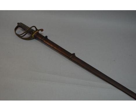 BRITISH OFFICERS WWI ERA SWORD AND SCABBARD, metal, by Fenton Brothers Ltd of Sheffield, 'Sword Cutlers to the War Office', t