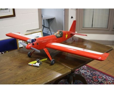 A KIT BUILT RADIO CONTROL MODEL AEROPLANE, not tested, no control unit, of wooden, metal and fabric construction and finished