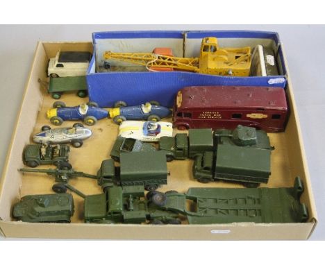 A COLLECTION OF UNBOXED PLAYWORN DINKY AND CORGI TOYS, mainly military vehicles, to include Thornycroft Mighty Antar Tank Tra