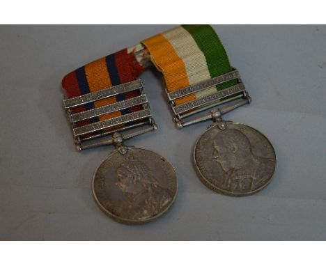 A QUEENS SOUTH AFRICA AND KINGS SOUTH AFRICA PAIR OF MEDALS, on hanging bar, QSA bars, Transvaal, Orange Free State and Cape 