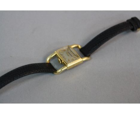 A JAEGER LE COULTRE ETRIER HERMES LADIES WATCH, c.1970, mechanical movement, black lizard strap with Jaeger gold plated buckl