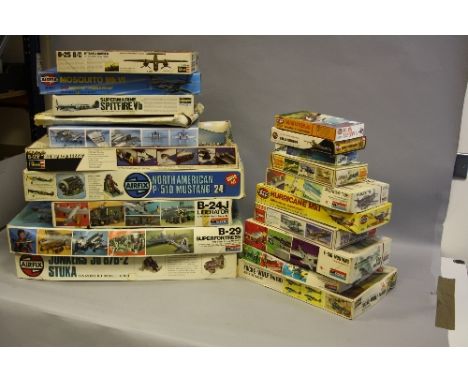 A COLLECTION OF 18 SCALE MODEL AIRCRAFTS,, includes 1 x Monogram B29 Super Fortress, 1:48 scale, box opened. 1x Airfix JU87b-