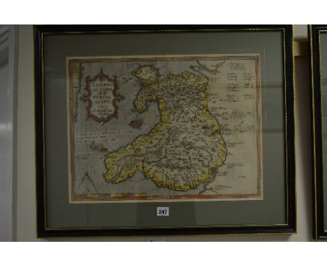 HUMPHREY LHUYD, map of Wales Cambriae Typus Auctore, hand coloured, cartouche to upper left and mileage scale lower left, bac