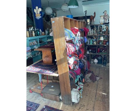 A vintage teak shop fitter shelf/display stand, approx 183 x 174cm.