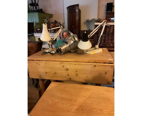 Two anglepoise type lamps and a silvered metal Strand electric stage light (3).