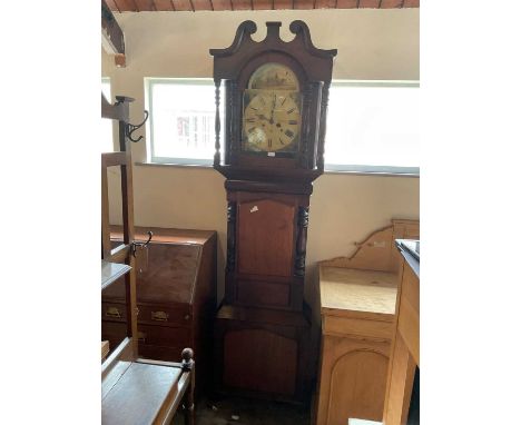 A 19th century longcase clock, the painted dial decorated with a horse and cart above chapter ring set with Roman numerals, w