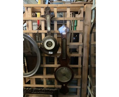 ATCHES &amp; SON, ALTRINCHAM; a 19th century wheel barometer with silvered dial, height 94cm, together with an aneroid barome